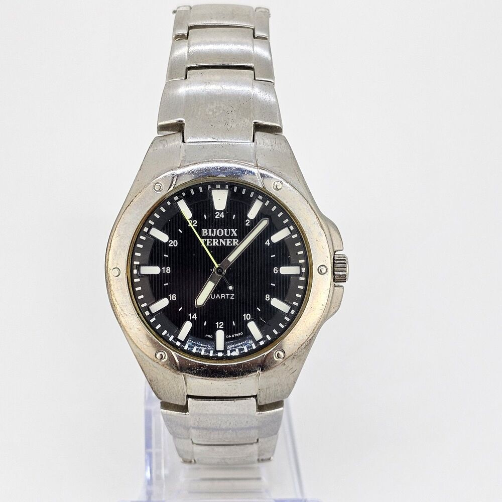 Bijoux Terner Field Men's Watch 38MM Black Dial‎ Gray Band 7.5" New Battery